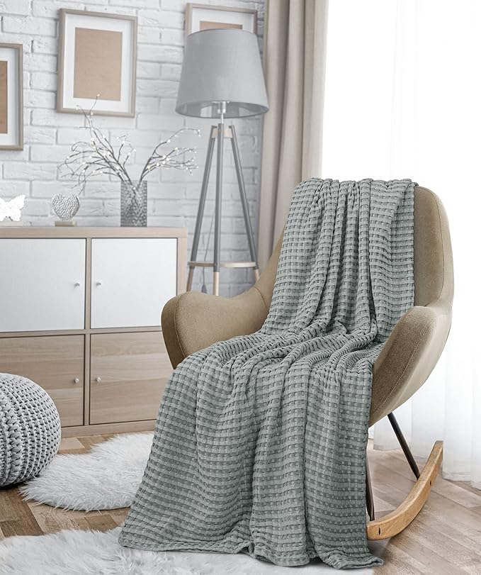 Utopia Bedding Cool Grey 100% Cotton Waffle Blanket 300 GSM [Twin - 90x72 Inch] Soft Lightweight Breathable Bed Blanket for All Season