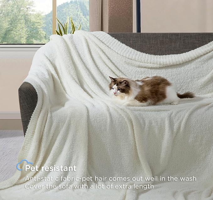 Oversized King Knit Blanket for Couch - Super Soft Extra Large Throw Blankets for Bed， Fluffy Fuzzy Plush Lightweight Cozy Blanket，Cream，120" x 120"