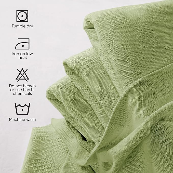 Utopia Bedding Sage Green 100% Cotton Blanket [King Size - 90x108 Inch] 350GSM Lightweight, Soft and Breathable Thermal Blanket for All Seasons