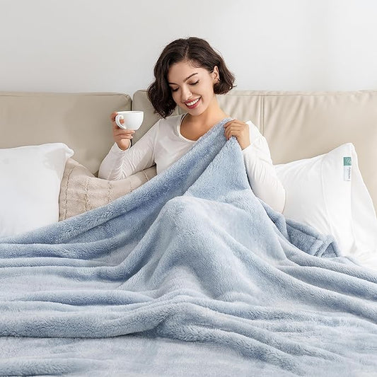 Berkshire Blanket Classic Extra-Fluffy™ Plush Blanket Twin Size, Soft Fuzzy Fluffy Long Hair Blanket for Couch Sofa Bed, Blue Mist, 60x92 Inches