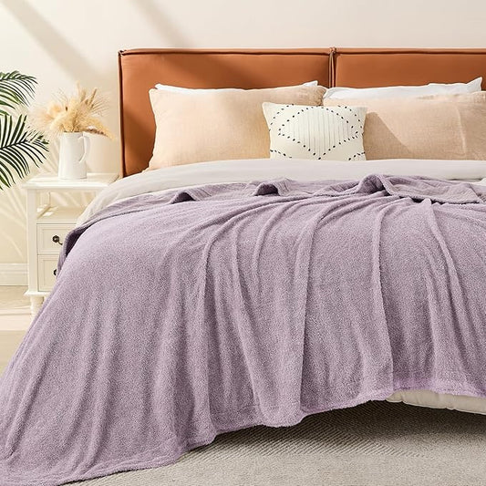 EMME Muslin Cotton Fleece Queen Blanket Reversible - 80"*90" Lavender Soft Warm Throw Blankets for Couch Bed Picnic Travel Bed