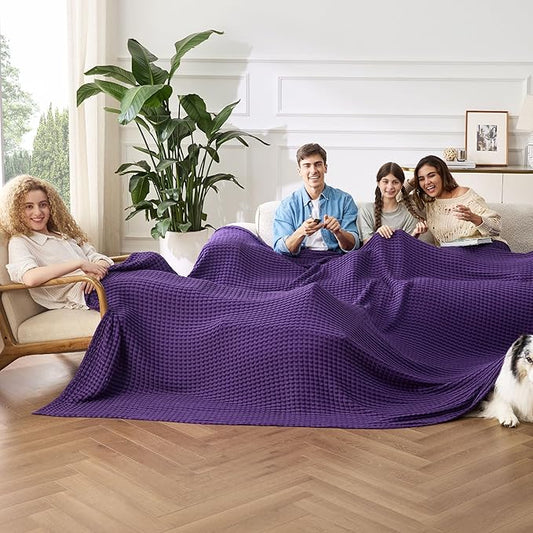 Bedsure Cooling Cotton Waffle Oversized King Blanket - Lightweight Breathable Rayon Derived from Bamboo for Hot Sleepers, Luxury Throws for Bed and Sofa, Purple, 120x96 Inches