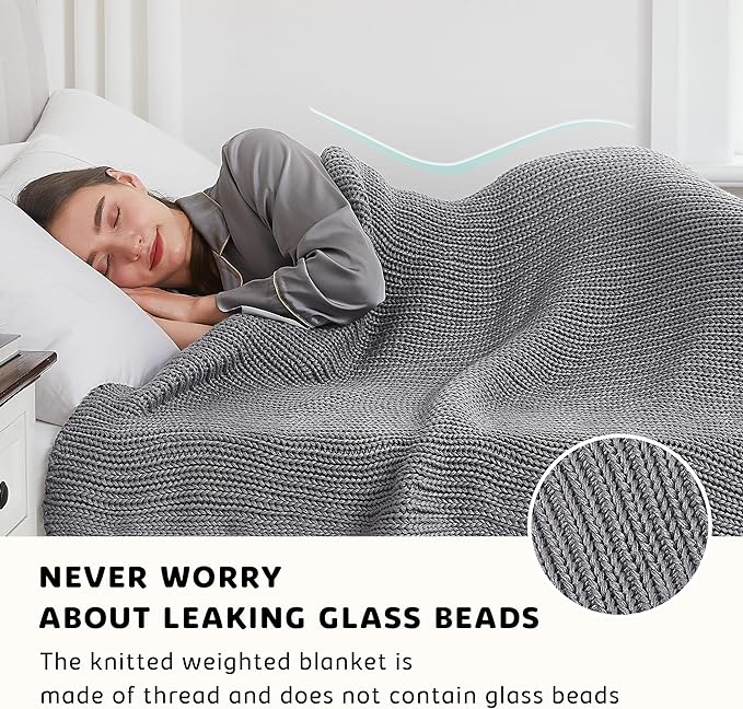 L'AGRATY Knitted Weighted Blanket - 60"x80" 15lbs Cooling Chunky Knit Heavy Blanket for Adults Braided Crochet Throw Thick Cable Yarn Knit Decorative No Beads Evenly Weighted Machine Washable