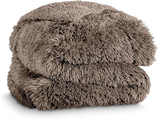 Bare Home Shaggy Faux Fur Sherpa Blanket - Super Soft, Fuzzy, Fluffy - Reversible Cozy Warm Blanket for Couch, Sofa, Chair, Bed - Luxury Home Decor (Full/Queen, Taupe)