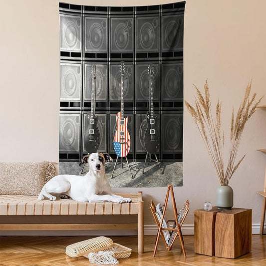 Ambesonne American Flag Tapestry, Black and Us Bass Guitar Electronic Rock Music Theme Digital Graphic Work, Wall Hanging for Bedroom Living Room Dorm Decor, 40" X 60", Charcoal Red