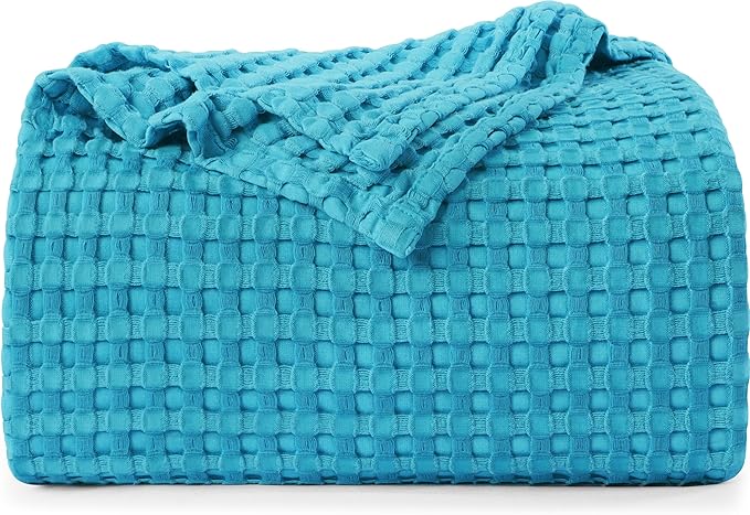 Utopia Bedding Teal 100% Cotton Waffle Blanket 300 GSM [Twin - 90x72 Inch] Soft Lightweight Breathable Bed Blanket for All Season