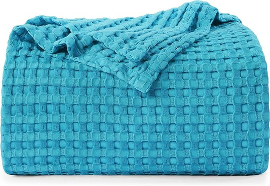 Utopia Bedding Teal 100% Cotton Waffle Blanket 300 GSM [Twin - 90x72 Inch] Soft Lightweight Breathable Bed Blanket for All Season