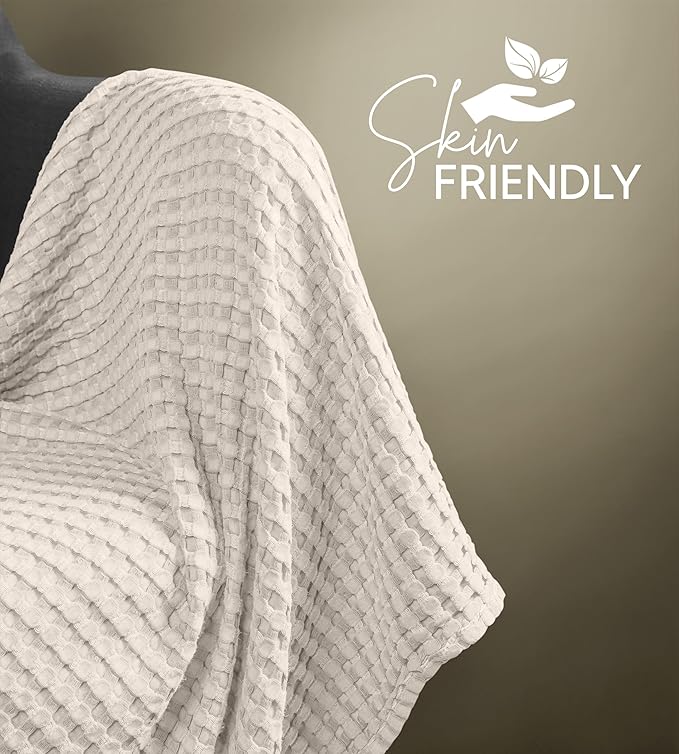 Utopia Bedding Khaki 100% Cotton Waffle Blanket 300 GSM [Throw - 60x50 Inch] Soft Lightweight Breathable Bed Blanket for All Season