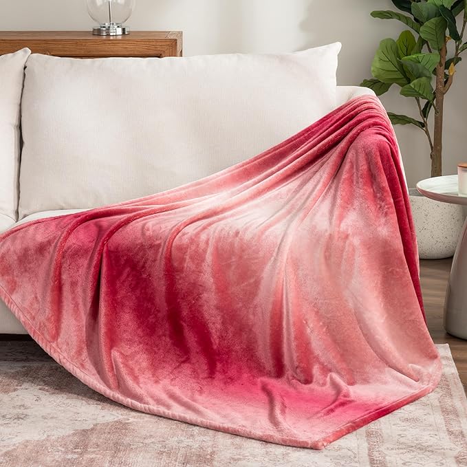Berkshire Blanket-Classic Heavyweight Soft Printed VelvetLoft® Plush Throw Blanket, Cozy and Fuzzy, Ombre Burgundy, 50in x 70in