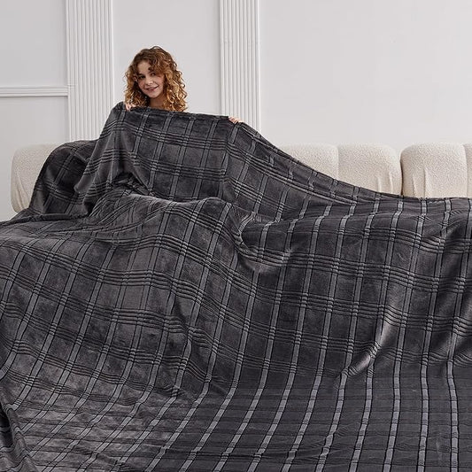 Oversized King Fleece Blanket 120x120 Inches, Seamless Soft Cozy 3D Jacquard Flannel Blanket 10'x10' Extra Large for Bed, Sofa, Couch, Travel & Camping, California King Throw, Dark Grey