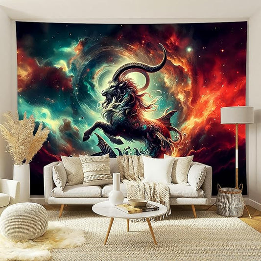 Capricorn Tapestry Wall Hanging Zodiac Sign Decoration Aesthetic for Bedroom Living Room Dormitory Suitable for Teen Boy and Girl Who Like Astrology 79x59 Inches