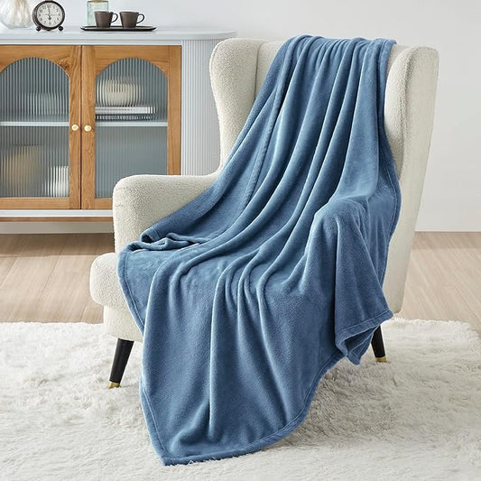 Bedsure Fleece Blanket Twin Size Washed Blue - 300GSM Lightweight Plush Fuzzy Cozy Soft Warm Blanket for Bed, Sofa, Couch, Travel, Camping, 60x80 inches