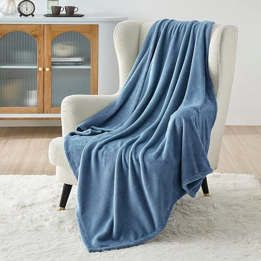 Bedsure Fleece Throw XL Blanket Washed Blue - 300GSM Soft Lightweight Plush Cozy Blankets for Bed, Sofa, Couch, Travel, Camping, 50x70 inches