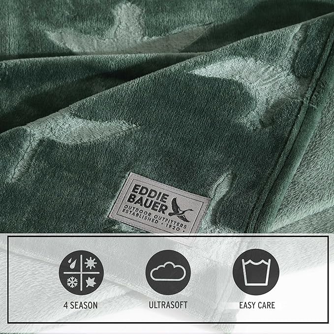 Eddie Bauer - Throw Blanket, Embossed Ultra Soft Plush Bedding, Home Decor for All Seasons, Oeko-Tex Certified (Geese Green, 50" x 70")