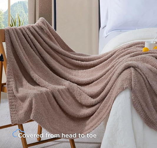 Knit Throw Blanket for Couch - Super Soft Bed Blanket， Fluffy Fuzzy Plush Lightweight Cozy Blankets for Sofa ，Mocha Brown，50" x 60"