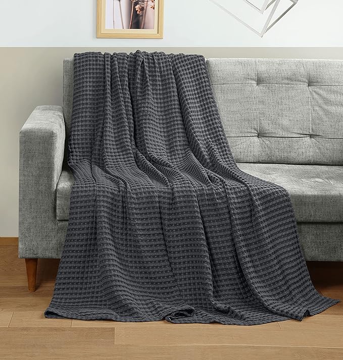 Utopia Bedding Charcoal 100% Cotton Waffle Blanket 300 GSM [Queen - 90x90 Inch] Soft Lightweight Breathable Bed Blanket for All Season
