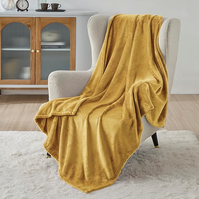 Bedsure Twin XL Fleece Blanket Dorm Bedding - Lightweight Soft Cozy Blankets for Bed, Sofa, Couch, Travel, Camping, Mustard Yellow, 66"x90"