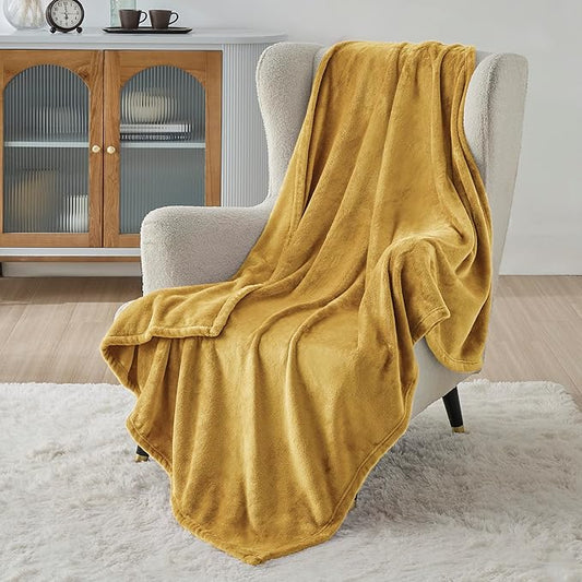 Bedsure Twin XL Fleece Blanket Dorm Bedding - Lightweight Soft Cozy Blankets for Bed, Sofa, Couch, Travel, Camping, Mustard Yellow, 66"x90"