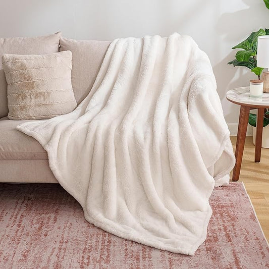 Berkshire Blanket Classic Extra-Fluffy™ Plush Throw Blanket, Soft Fuzzy Fluffy Long Hair Throw Blanket for Couch Sofa Bed, Cream, 50x60 Inches