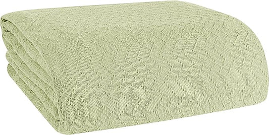 BELIZZI Home 100% Cotton Bed Blanket, Breathable Thermal Blanket Twin Size, Soft Chevron Thermal Blanket 60"x90", Cotton Bed Blanket, Perfect for Layering Any Bed for All Season, Sage Green