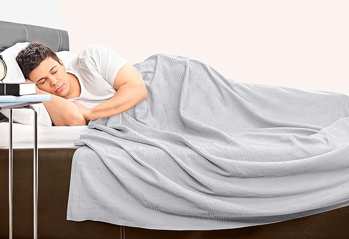Utopia Bedding Silver 100% Cotton Blanket [Throw Size - 60x50 Inch] 350GSM Lightweight, Soft and Breathable Thermal Blanket for All Seasons