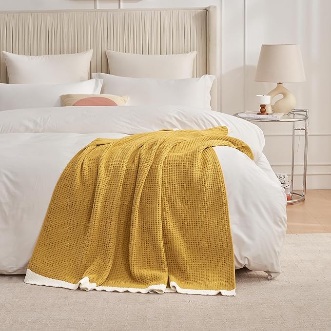 Amélie Home Chenille Waffle Throw Blanket for Couch, Reversible Soft Cozy Knit Blanket Lightweight Warm Decorative Throw for Sofa, Bed, Living Room, 50"x60", Ginger