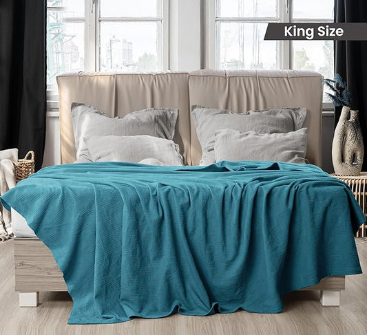 Utopia Bedding Teal 100% Cotton Blanket [King Size - 90x108 Inch] 350GSM Lightweight, Soft and Breathable Thermal Blanket for All Seasons