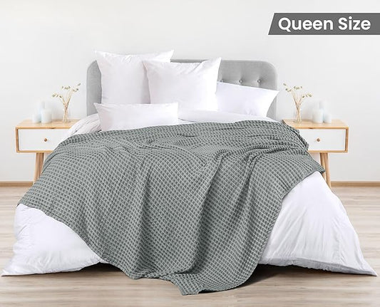Utopia Bedding Cool Grey 100% Cotton Waffle Blanket 300 GSM [Queen - 90x90 Inch] Soft Lightweight Breathable Bed Blanket for All Season (Pack of 8)