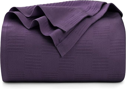Utopia Bedding Plum 100% Cotton Blanket [Queen Size - 90x90 Inch] 350GSM Lightweight, Soft and Breathable Thermal Blanket for All Seasons
