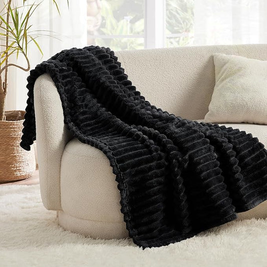 Bedsure Black Fleece Blanket for Couch - GentleSoft Cozy Soft Blankets for Women, Cute Small Throws for Girls, 50x70 Inches