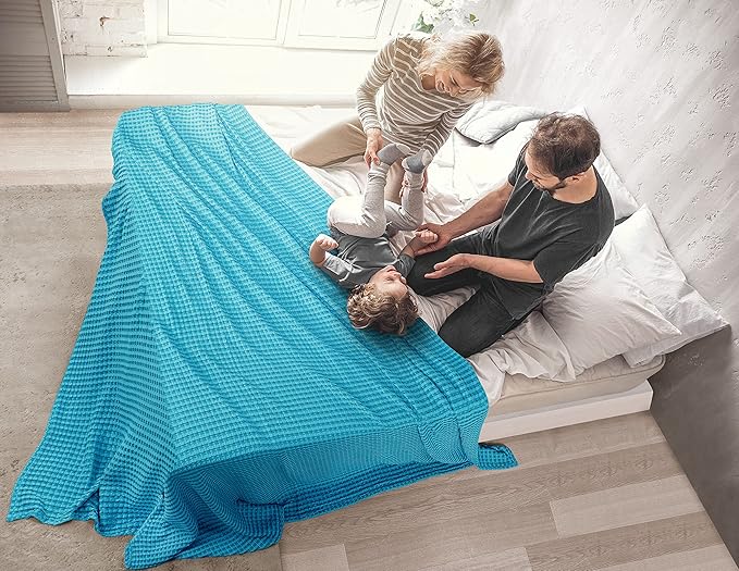Utopia Bedding Teal 100% Cotton Waffle Blanket 300 GSM [King - 90x108 Inch] Soft Lightweight Breathable Bed Blanket for All Season (Pack of 6)
