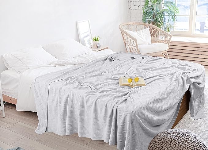 Utopia Bedding Silver 100% Cotton Blanket [Throw Size - 60x50 Inch] 350GSM Lightweight, Soft and Breathable Thermal Blanket for All Seasons