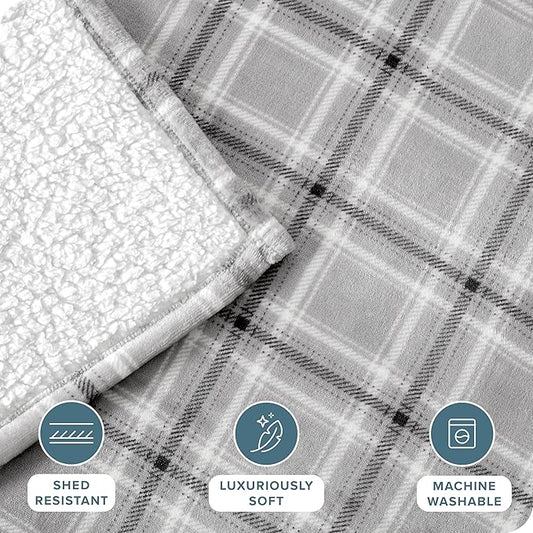 Bare Home Sherpa Fleece Blanket - Twin/Twin Extra Long - Blanket for Bed, Sofa, and Couch - Warm & Lightweight - Fluffy & Soft - Reversible (Twin/Twin XL, Tartan Plaid)