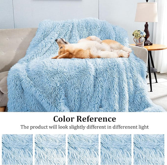 JONIYEAR Oversized Decorative Fluffy Faux Fur Throw Blanket Twin Size 60" x 71",Soft Large Luxury Lightweight Furry Blanket,Accent Cozy Shaggy Plush Thick Warm Fuzzy Blankets for Winter Bed Couch,Blue