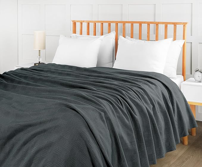 Utopia Bedding Smoke Gray 100% Cotton Blanket [King Size - 90x108 Inch] 350GSM Lightweight, Soft and Breathable Thermal Blanket for All Seasons