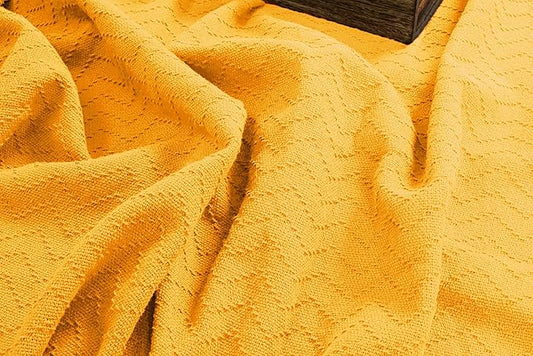 BELIZZI Home 100% Cotton Bed Blanket, Breathable Thermal Blanket King Size, Soft Chevron Thermal Blanket 90"x102", Cotton Bed Blanket, Perfect for Layering Any Bed for All Season, Mustard Yellow