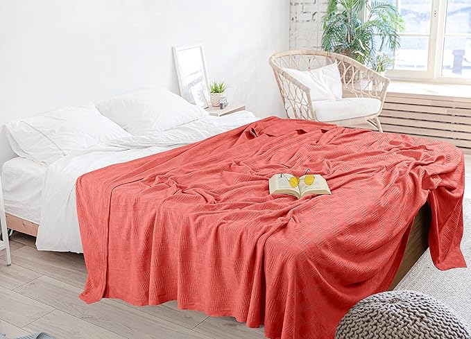 Utopia Bedding Coral 100% Cotton Blanket [Twin Size - 90x72 Inch] 350GSM Lightweight, Soft and Breathable Thermal Blanket for All Seasons