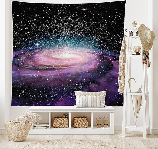 Ambesonne Galaxy Tapestry, Spiral Galaxy in Outer Space Andromeda Nebula Star Dust Universe Astronomy Print, Wide Wall Hanging for Bedroom Living Room Dorm, 60" X 40", Black Mauve