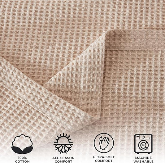 100% Cotton Waffle Weave Throw Blanket - Taupe Waffle Weave Lightweight Summer Throw Blanket - 50x60in Prewashed Breathable, Woven Throw for Couch, Bed or Office (Taupe)