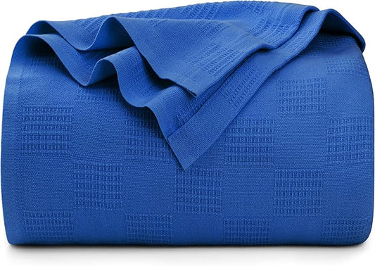 Utopia Bedding Royal Blue 100% Cotton Blanket [Queen Size - 90x90 Inch] 350GSM Lightweight, Soft and Breathable Thermal Blanket for All Seasons