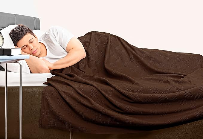 Utopia Bedding Brown 100% Cotton Blanket [Queen Size - 90x90 Inch] 350GSM Lightweight, Soft and Breathable Thermal Blanket for All Seasons