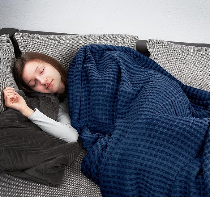 Utopia Bedding Navy 100% Cotton Waffle Blanket 300 GSM [Full - 90x84 Inch] Soft Lightweight Breathable Bed Blanket for All Season