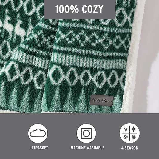 Eddie Bauer - Blanket, Super Soft Reversible Sherpa & Brushed Fleece Bedding, Throw Blankets for Couch, Ideal for Lounging (Alpine Fair Isle Green)