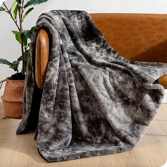 Bare Home Faux Fur Blanket - Ultra-Soft Luxurious - Cozy Warm Blanket for Couch, Sofa, Chair, Bed - Fuzzy Fluffy Super Soft - Decorative Bed Blanket, 60x47 inches (Throw, Grey Tie Dye)
