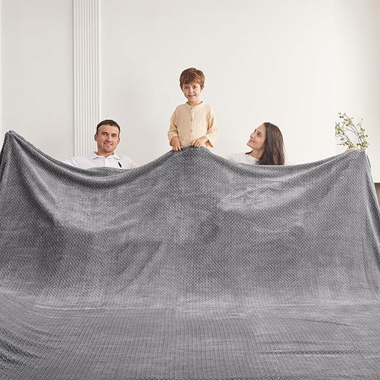 Oversized King Fleece Blanket 120x120 Inches, Seamless Soft Cozy 3D Jacquard Flannel Blanket 10'x10' Extra Large for Bed, Sofa, Couch, Travel & Camping, California King Throw, Light Grey Leaf