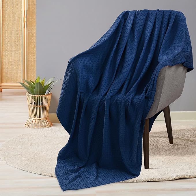 Utopia Bedding Navy 100% Cotton Waffle Blanket 300 GSM [Throw - 60x50 Inch] Soft Lightweight Breathable Bed Blanket for All Season (Pack of 10)