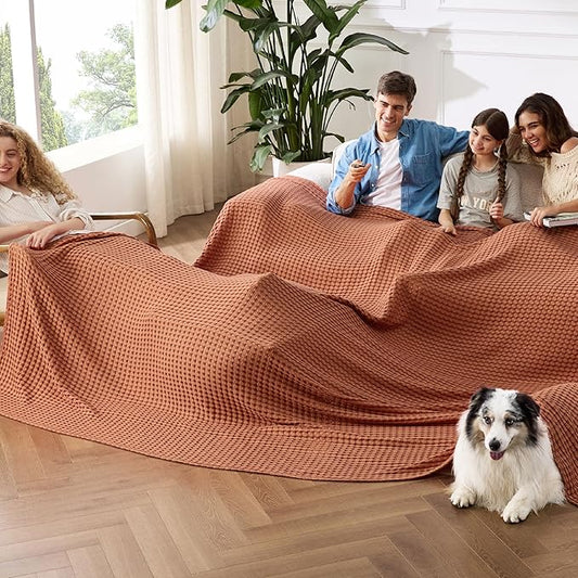 Bedsure Cooling Cotton Waffle Oversized King Blanket - Lightweight Breathable Rayon Derived from Bamboo for Hot Sleepers, Luxury Throws for Bed and Sofa, 120x96 Inches