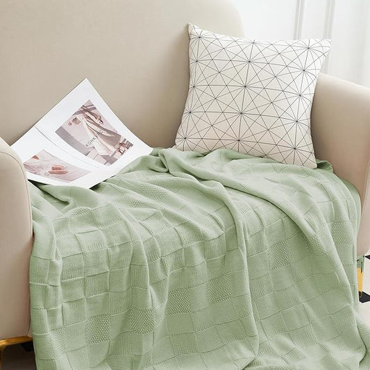 Aganear Throw Blanket for Couch - Warm Chunky Knit Blanket for Bed Checkered Throw Blanket for Women, Cozy Blanket Knitted Throw Blanket for All Season Use Ideal Gift Choice (50"x60", Sage Green)