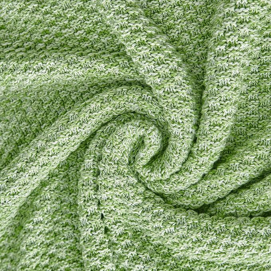 Longhui bedding Grass Green Knitted Throw Blanket for Couch - Soft, Cozy Machine Washable 100% Cotton Sofa Knit Blankets, Heavy 3.0lb Weight, 51 x 63 Inches,Grass Green and White Color.