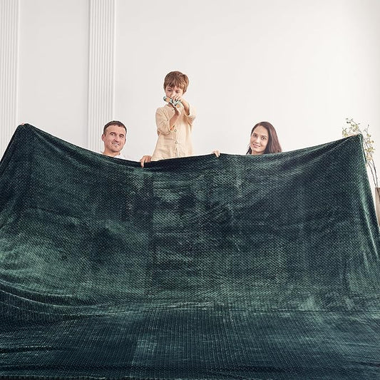 Oversized King Fleece Blanket 120x120 Inches, Seamless Soft Cozy 3D Jacquard Flannel Blanket 10'x10' Extra Large for Bed, Sofa, Couch, Travel & Camping, California King Throw, Forest Green Leaf
